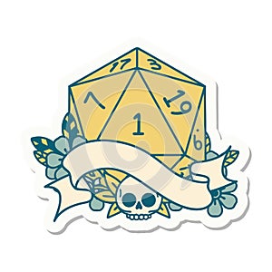 natural one d20 dice roll sticker