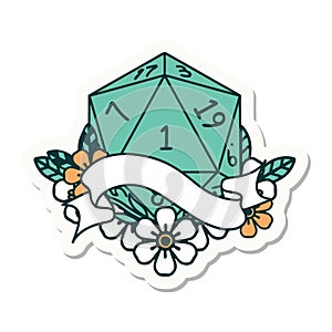 natural one d20 dice roll sticker