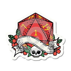 natural one d20 dice roll sticker