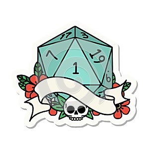 natural one d20 dice roll sticker