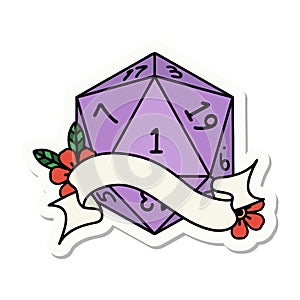 natural one d20 dice roll sticker