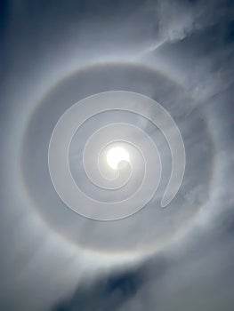 Natural optical phenomenon of sun with halo