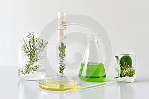 Natural organic botany and scientific glassware, Alternative herb medicine, Natural skin care beauty products