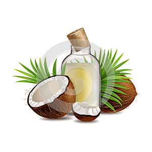 Natural and organic coconut oil vector realistic illustration