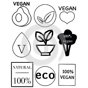 Natural and organic cosmetic line icons big set. GMO free emblems. Organic products badges.