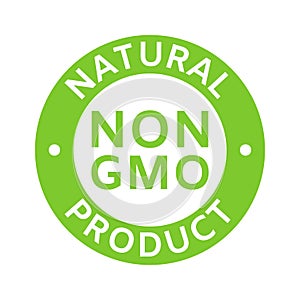 Natural and organic cosmetic. Non GMO label. GMO free icon. Eco, vegan, bio. Healthy food concept. No GMO design element photo