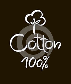 Natural organic cotton label, sticker, logo. Isolated icon on black background.
