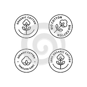 Natural Organic Cotton Liner labels and badges - Vector Round Icon - Sticker - Logo - Stamped - Tag Cotton Flower