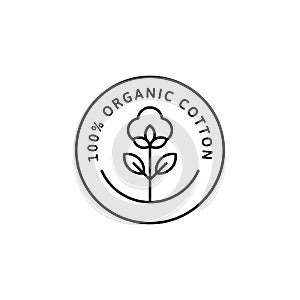 Natural Organic Cotton Liner labels and badges - Vector Round Icon - Sticker - Logo - Stamped - Tag Cotton Flower