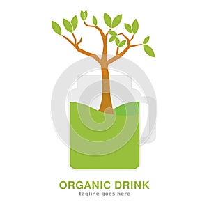 Natural organic drink logo design consists of glass jar and tree