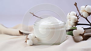 Natural organic eco cosmetics. Cream with extract of Cotton on a light background