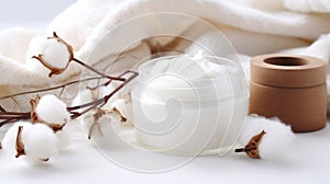 Natural organic eco cosmetics. Cream with extract of Cotton on a light background
