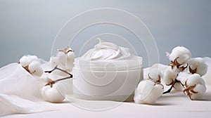 Natural organic eco cosmetics. Cream with extract of Cotton on a light background