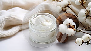 Natural organic eco cosmetics. Cream with extract of Cotton on a light background