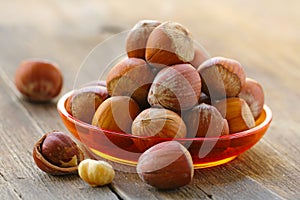 Natural organic hazelnuts in a bowl