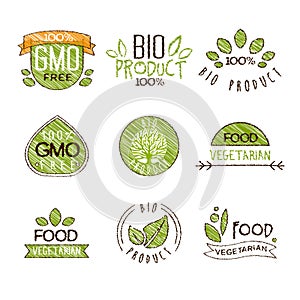Natural Organic Labels, Vector Illustration Set in