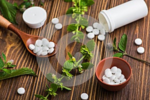 Natural organic pills with herbal plant