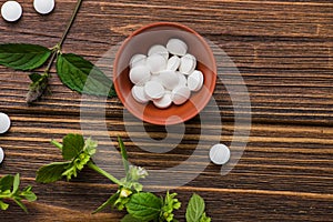 Natural organic pills with herbal plant