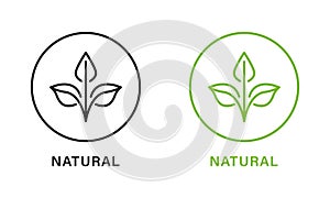 Natural Organic Product Green and Black Line Icon Set. Quality Fresh Natural Ingredients Outline Stickers. Eco Friendly