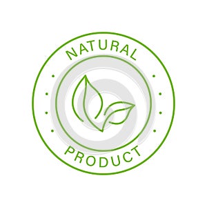 Natural Organic Product Green Line Stamp. Quality Fresh Natural Ingredients Outline Sticker. Eco Friendly Healthy Food