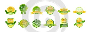 Natural organic product label set. Design template eco farm food, guaranteed homegrown meal