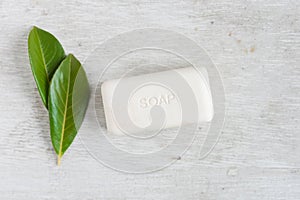 Natural organic soap with green leaves