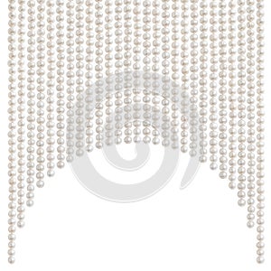 Natural pale pearl beads necklace hanging in a shape of an arch, isolated