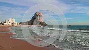 Natural Park of Penon de Ifac with huge rock and coastline of Mediterranean Sea