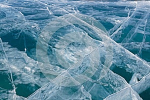 Natural patterns on the ice of Khovsgol lake in winter photo