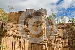 Natural phenomenon of eroded cliff, soil pillars, rock sculpture