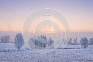 Natural phenomenon of halo on a frosty winter morning