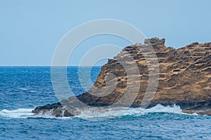 Natural pools with black volcanic rock in the Atlantic Ocean Porto Moniz, Madeira, Portugal