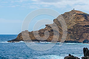 Natural pools with black volcanic rock in the Atlantic Ocean Porto Moniz, Madeira, Portugal