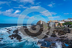 Natural pools during stormy weather with high waves at Garachico, Tenerife photo