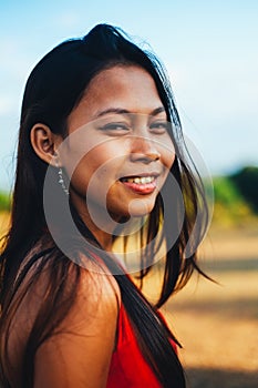 Natural portrait, Asian girl smiling. Native Asian beauty. Local Asian people