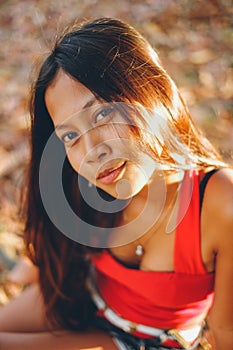 Natural portrait, Asian girl smiling. Native Asian beauty. Local Asian people