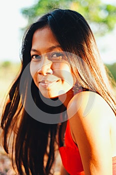 Natural portrait, Asian girl smiling. Native Asian beauty. Local Asian people