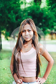 Natural portrait Beautiful Asian girl smiling. Native Asian beauty. Asian woman