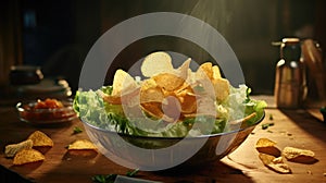 Natural potato chips, snacks with greens without additives