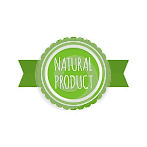 Natural product badge. Round bio food logo. Vegan menu. Vector illustration