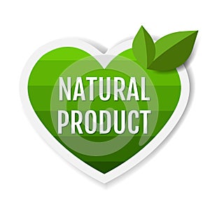 Natural Product Green Labels With Leaves White Background