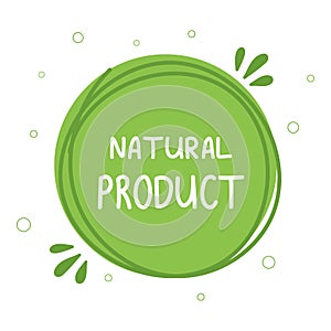 Natural product label. Healthy food and organic food badge. Doodle. Vector illustration