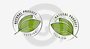 Natural product label. Leaf symbol or logo vector illustration