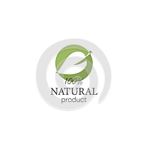 Natural product logo with leaf in flat style