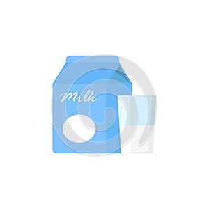 Natural product, milk pack and glass, flat