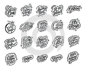 Natural Product modern calligraphy phrases collection set. Hand drawn vector lettering. Black ink.