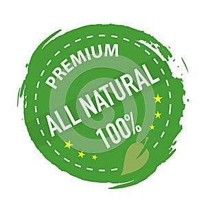 Natural product stamp green colored, on a white background