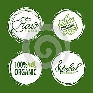 Natural Product, Vegan Food, Sticker Set Vector