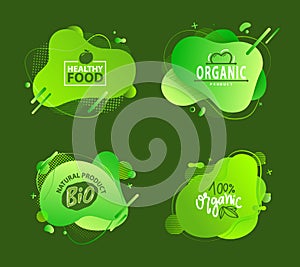 Natural Product, Vegan Food, Sticker Set Vector