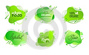 Natural Product, Vegan Food, Sticker Set Vector